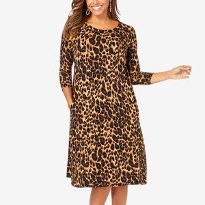 New Jessica London 3/4 sleeve t shirt dress brown cheetah 2x 20 22